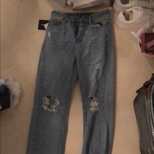 Light Blue Wash Distressed High Waist Straight Leg